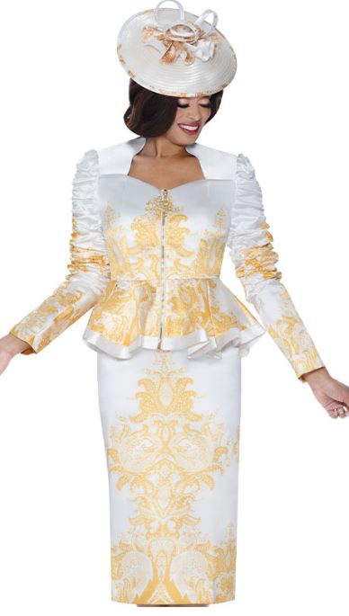 Ladies White & Gold 2-Piece Skirt Suit